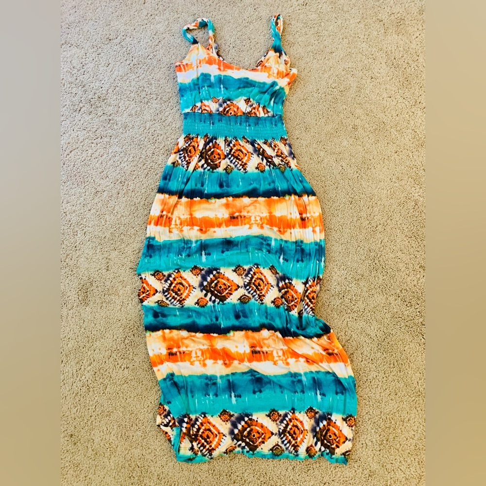 Maitai Teal and Orange Patterned Fabric
